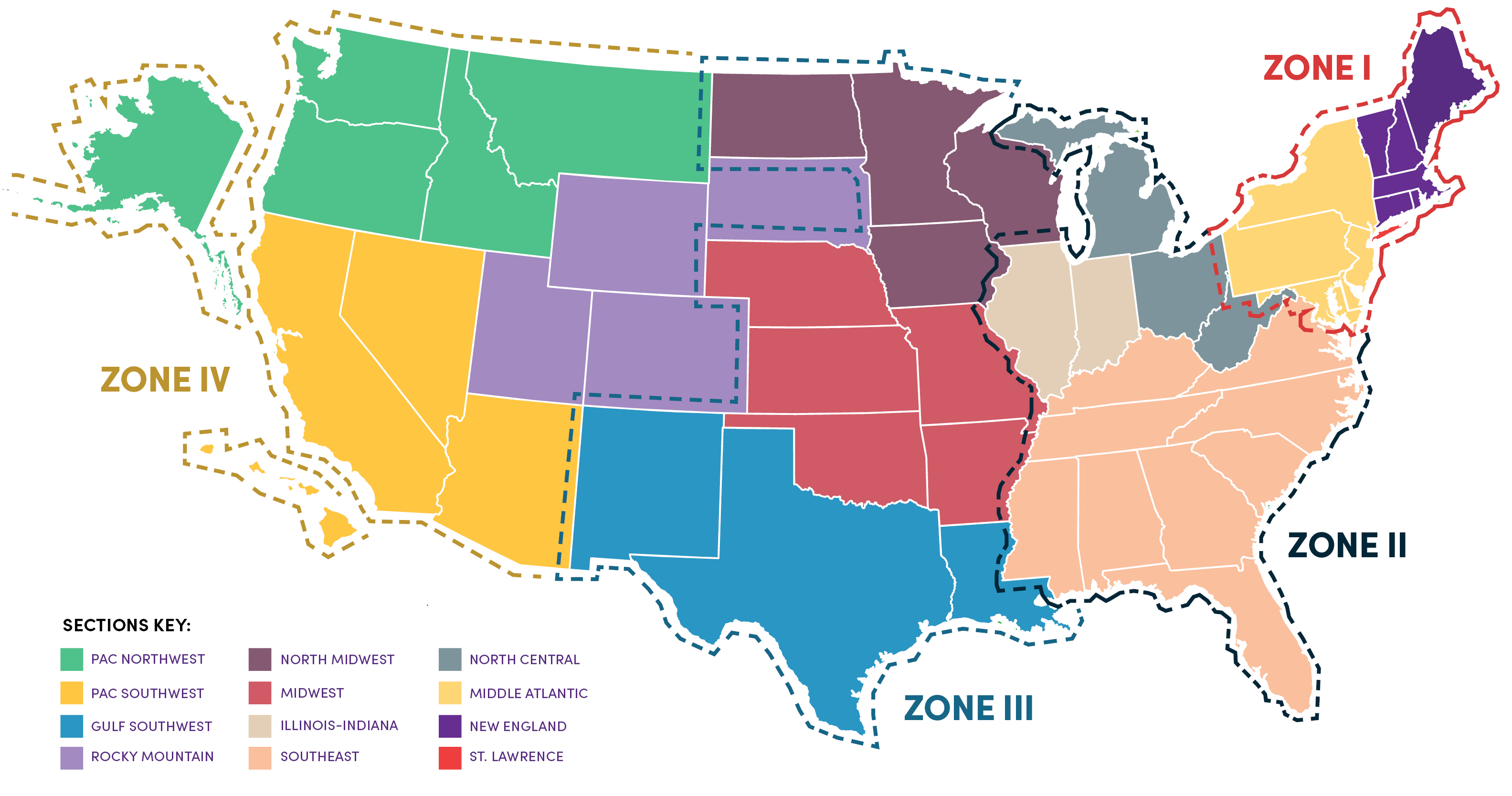 Map of ASEE Zones and Sections